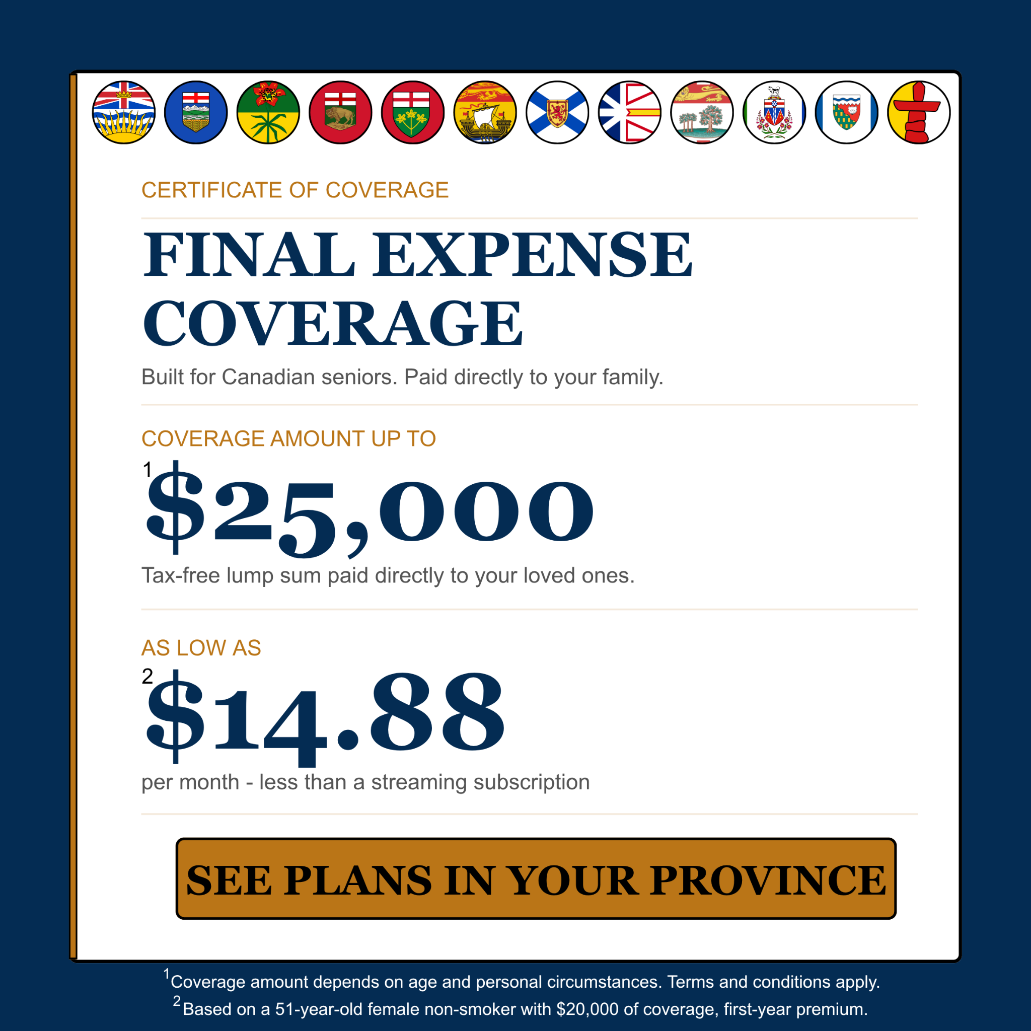 Senior Legacy Canada Facebook ad: Up to *$25,000 of Final Expense Coverage