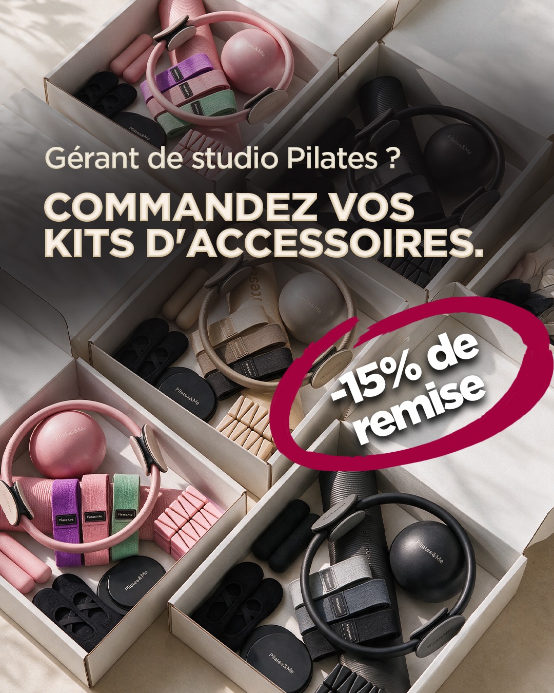 Pilates&Me France Facebook ad: Kit Pilates 8 essentiels à 157€HT