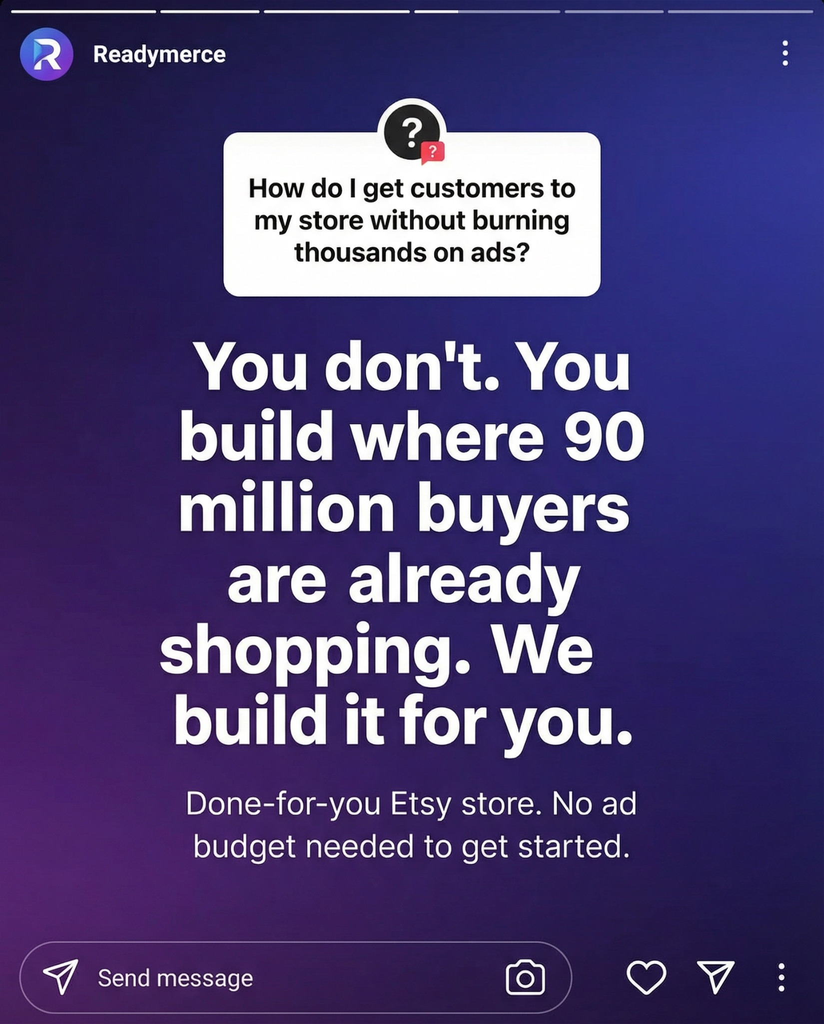 Readymerce Facebook ad: Own Your Store, Keep the Revenue