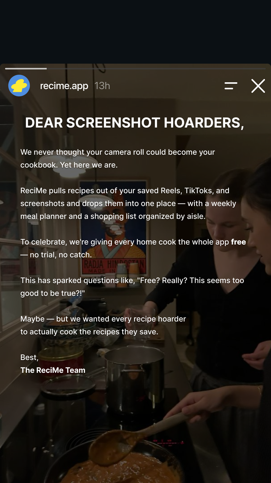 ReciMe Facebook ad: The ultimate cooking app