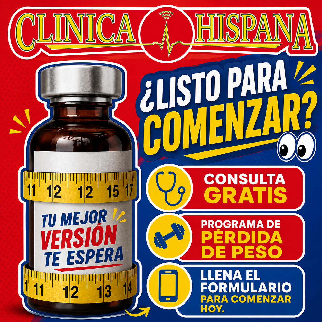 Clinica Hispana Texas Facebook ad: 15 LIBRAS. 30 DÍAS.
