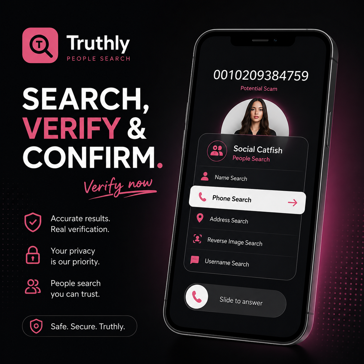 Truthly Facebook ad: Search And Verify Identities