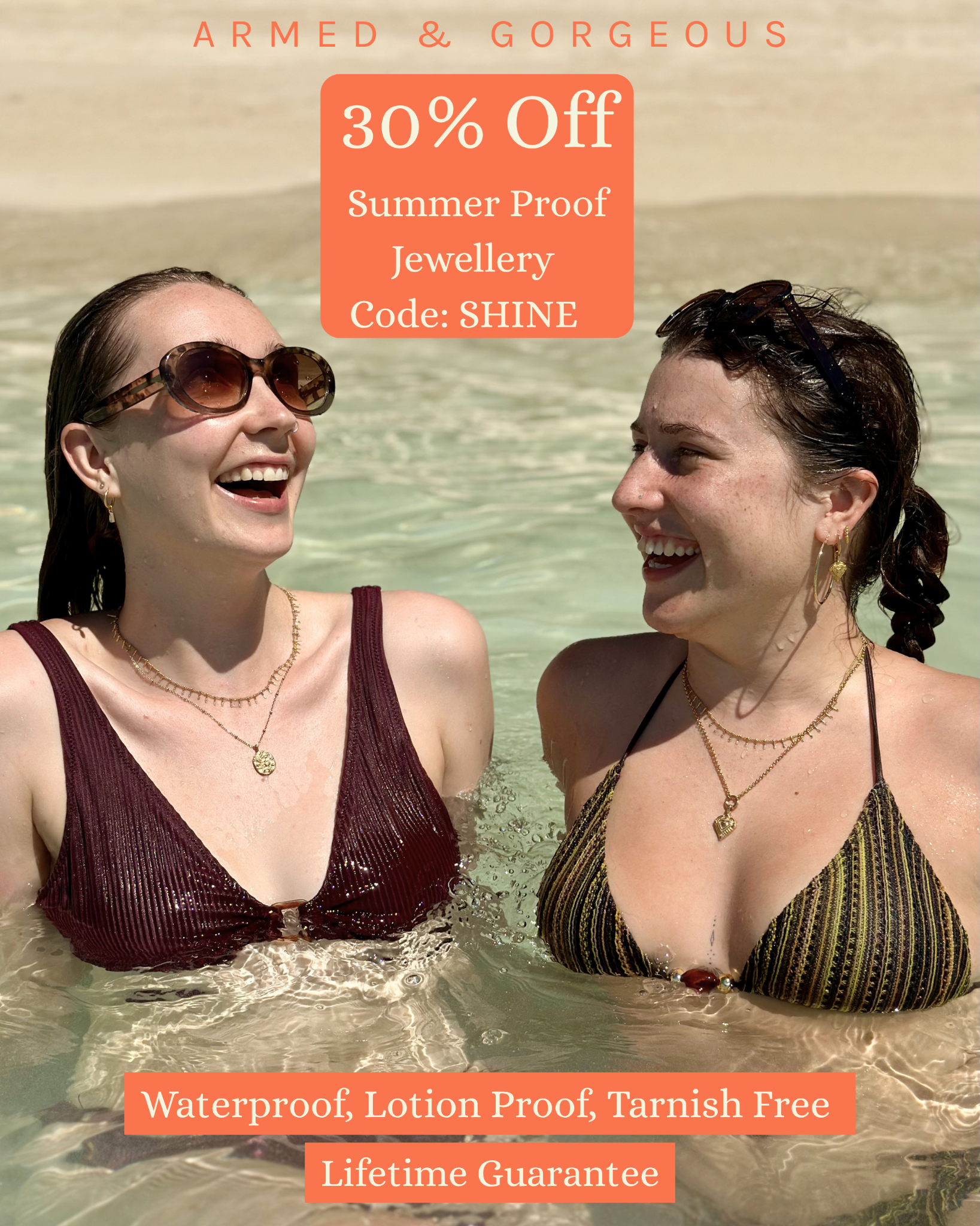 Armed and Gorgeous Facebook ad: 30% Off Waterproof Jewellery