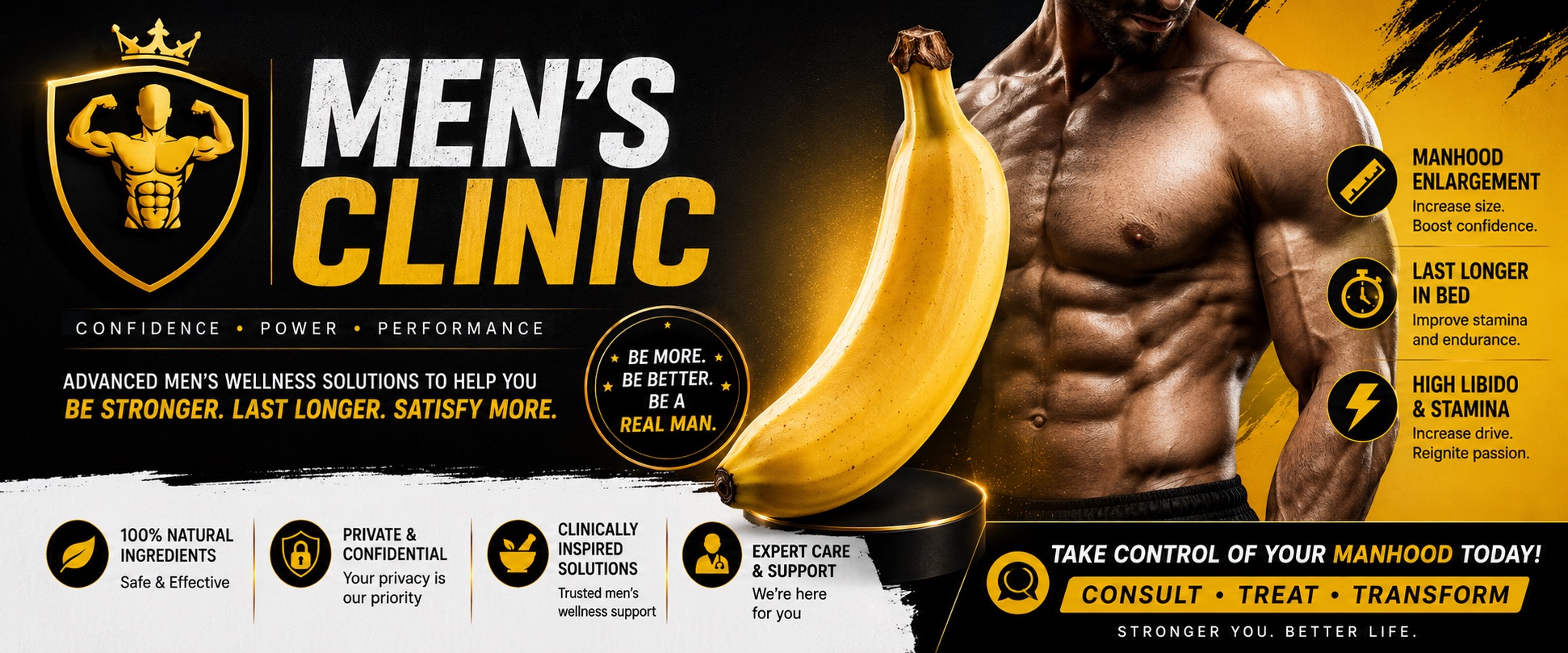 Men’s Clinic South Africa Facebook ad: Confidence. Power. Performance