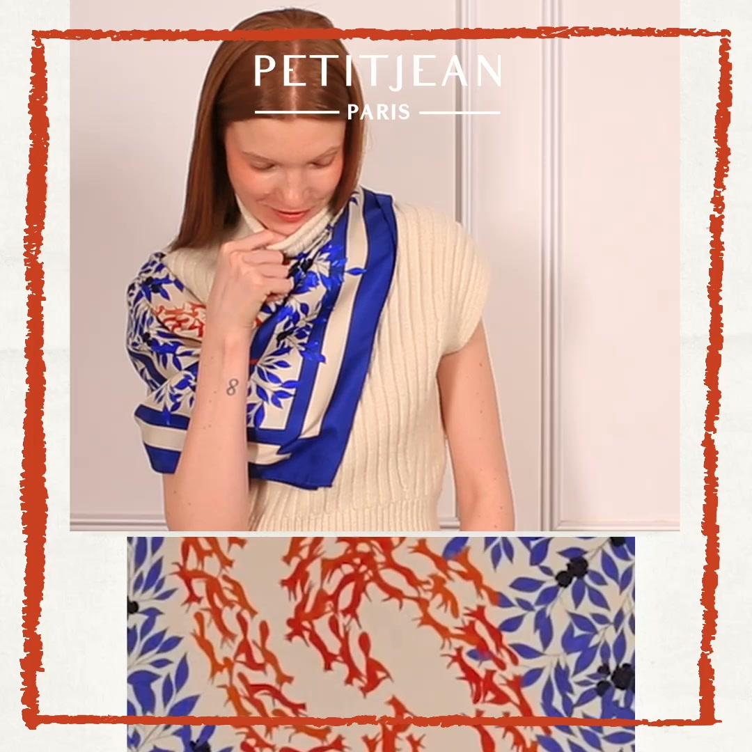 Petitjean Paris Facebook ad: Nos carrés 100 % soie aux motifs poétiques