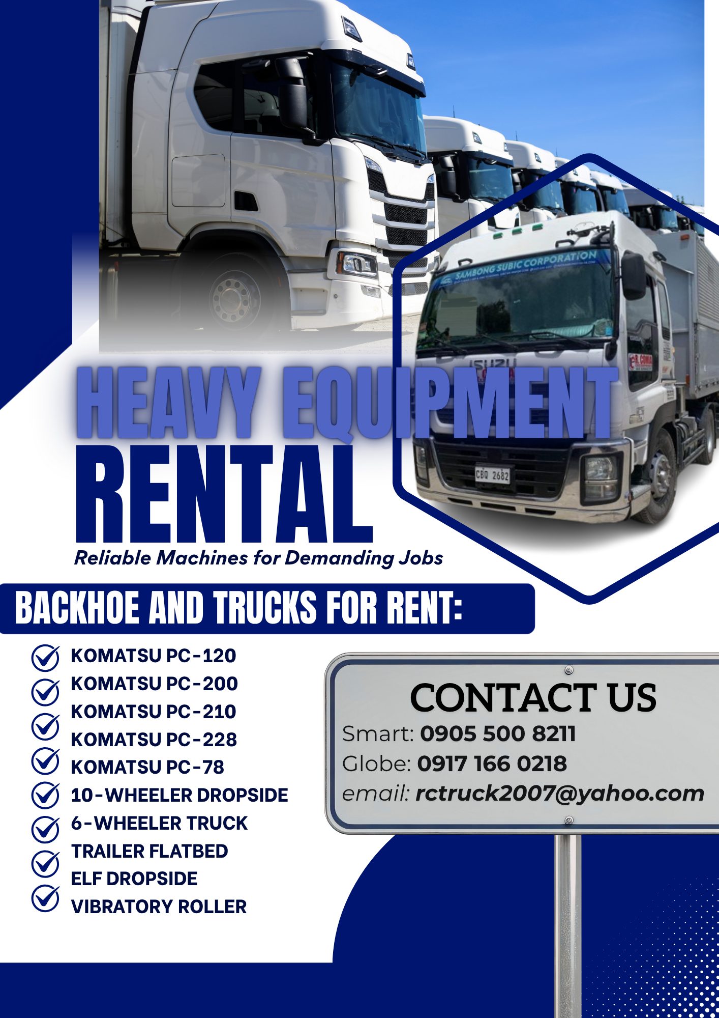 Heavy Equipment Rental Facebook ad: Call us now for inquiries!