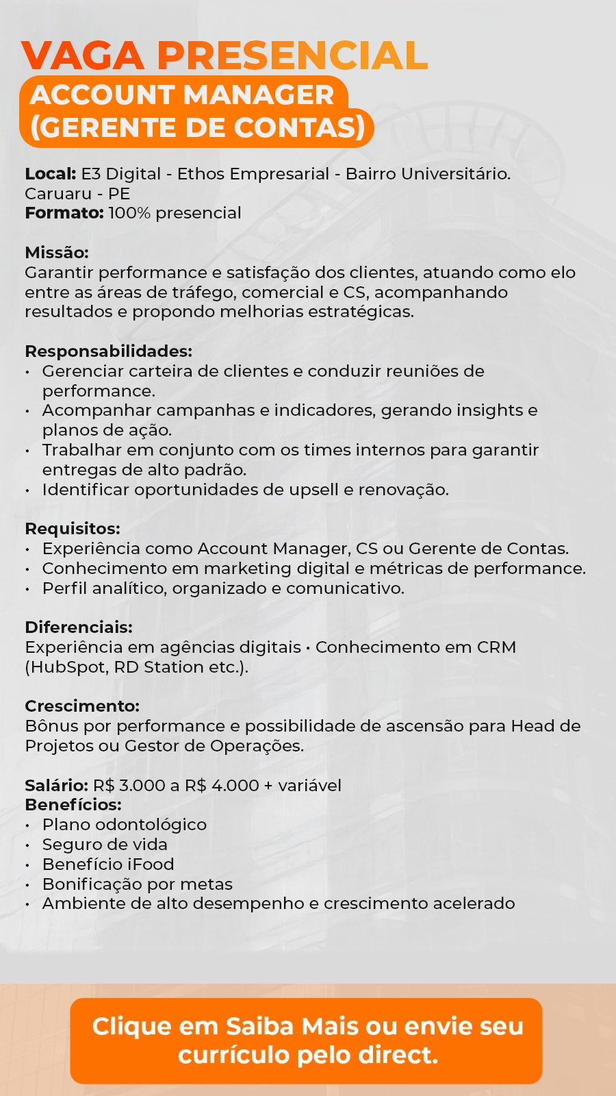 E3 Digital Facebook ad: OPORTUNIDADE PRESENCIAL EM CARUARU - PE