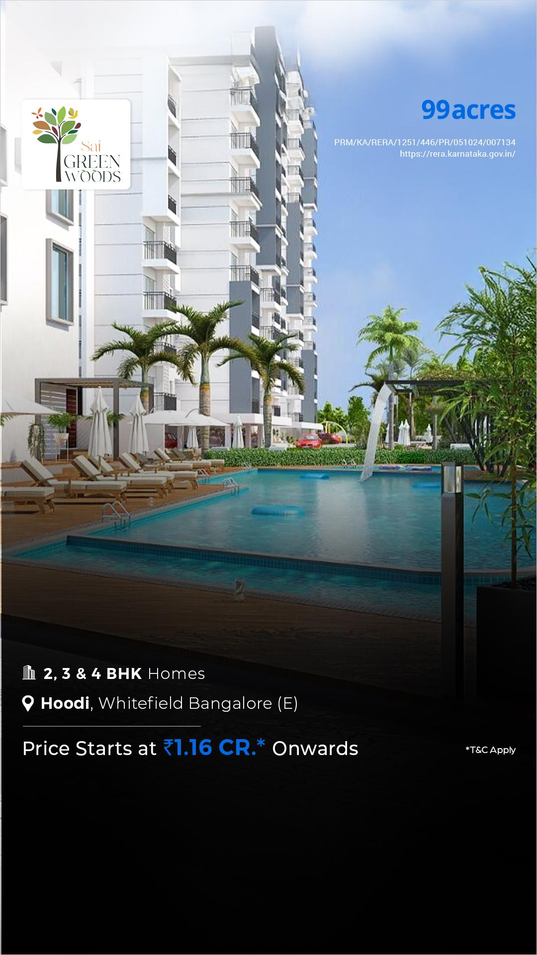 99acres Homes Bengaluru Facebook ad: 2, 3 & 4 BHK Homes starting ₹1.16 Cr.* Onw.