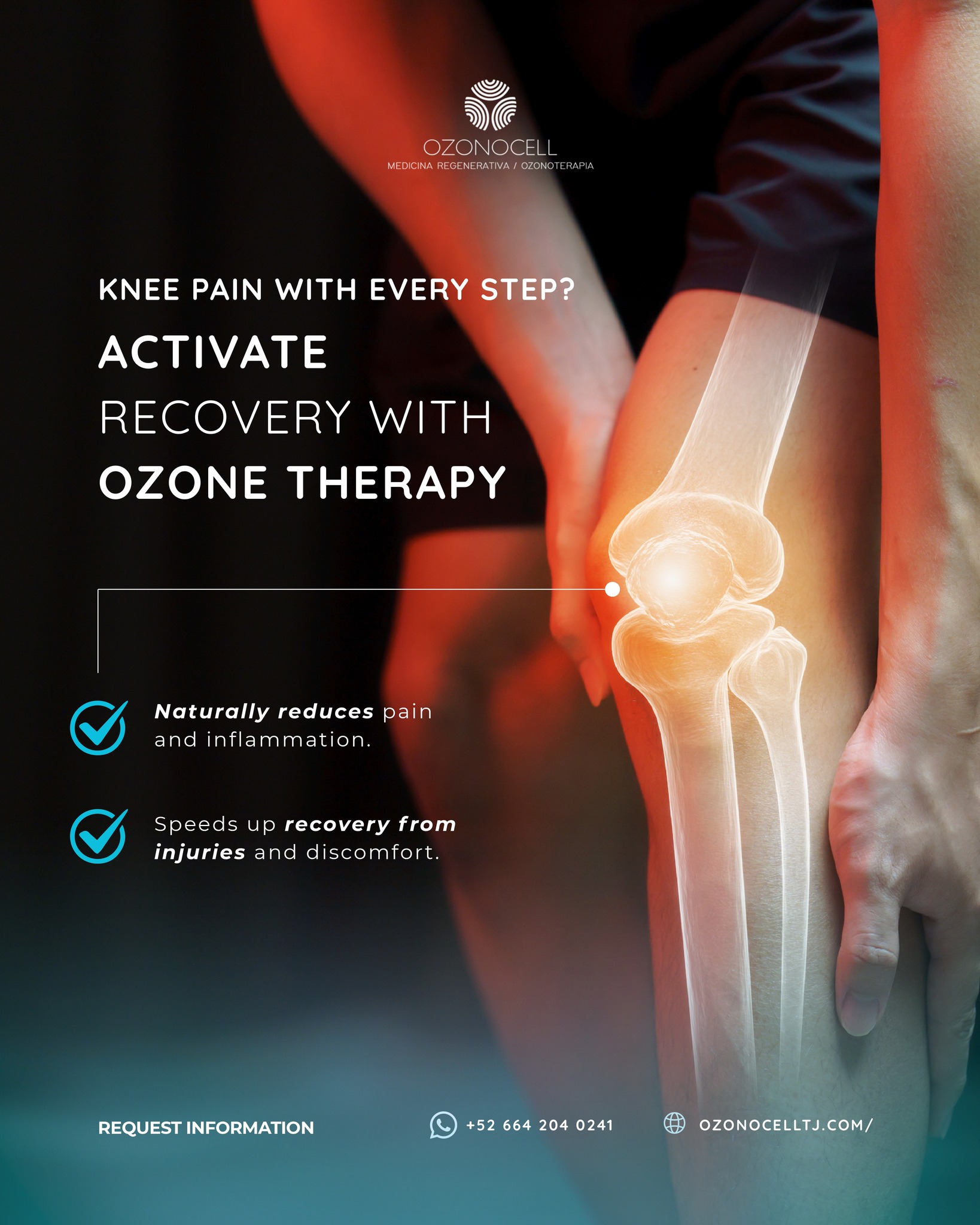OzonoCell Tijuana Facebook ad: Knee pain with every step?