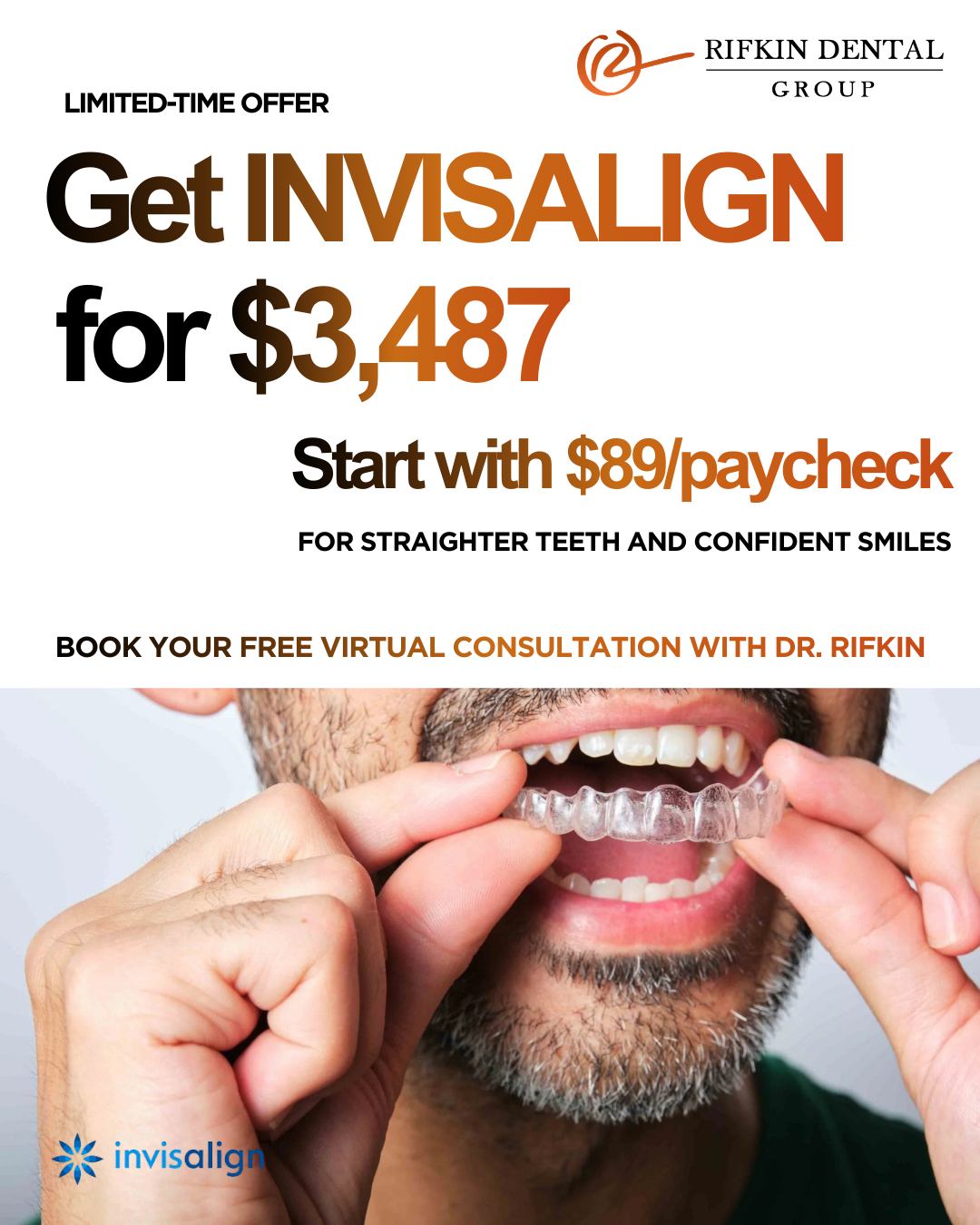 Rifkin Dental Group, Atlanta Facebook ad: Hey Atlanta! INVISALIGN Treatment for just $3,487!