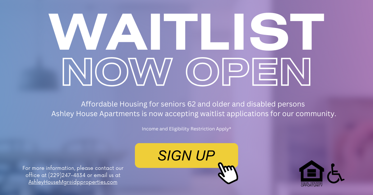 Ashley House Facebook ad: WAITLIST OPEN, Affordable Housing for seniors 62 and…