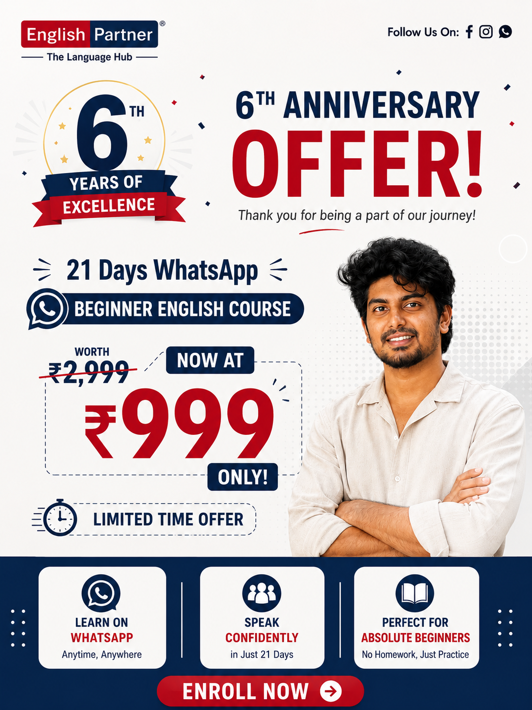 English partner Facebook ad: Learn English for Rs.999