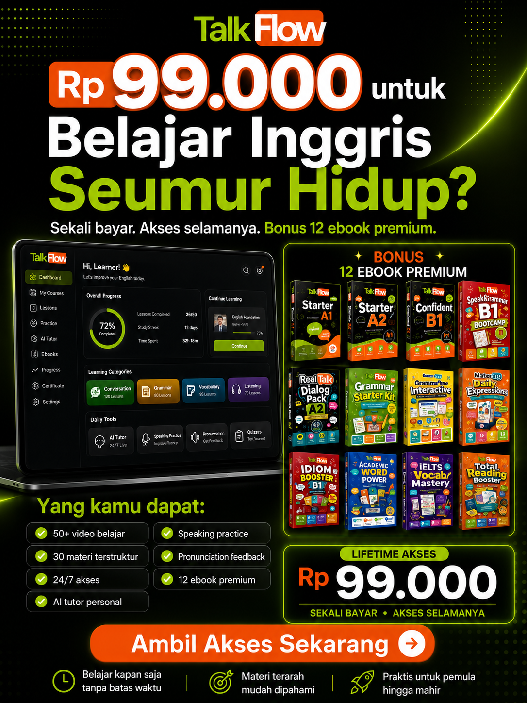 TalkFlow Facebook ad: Sekali Bayar, Akses Selamanya