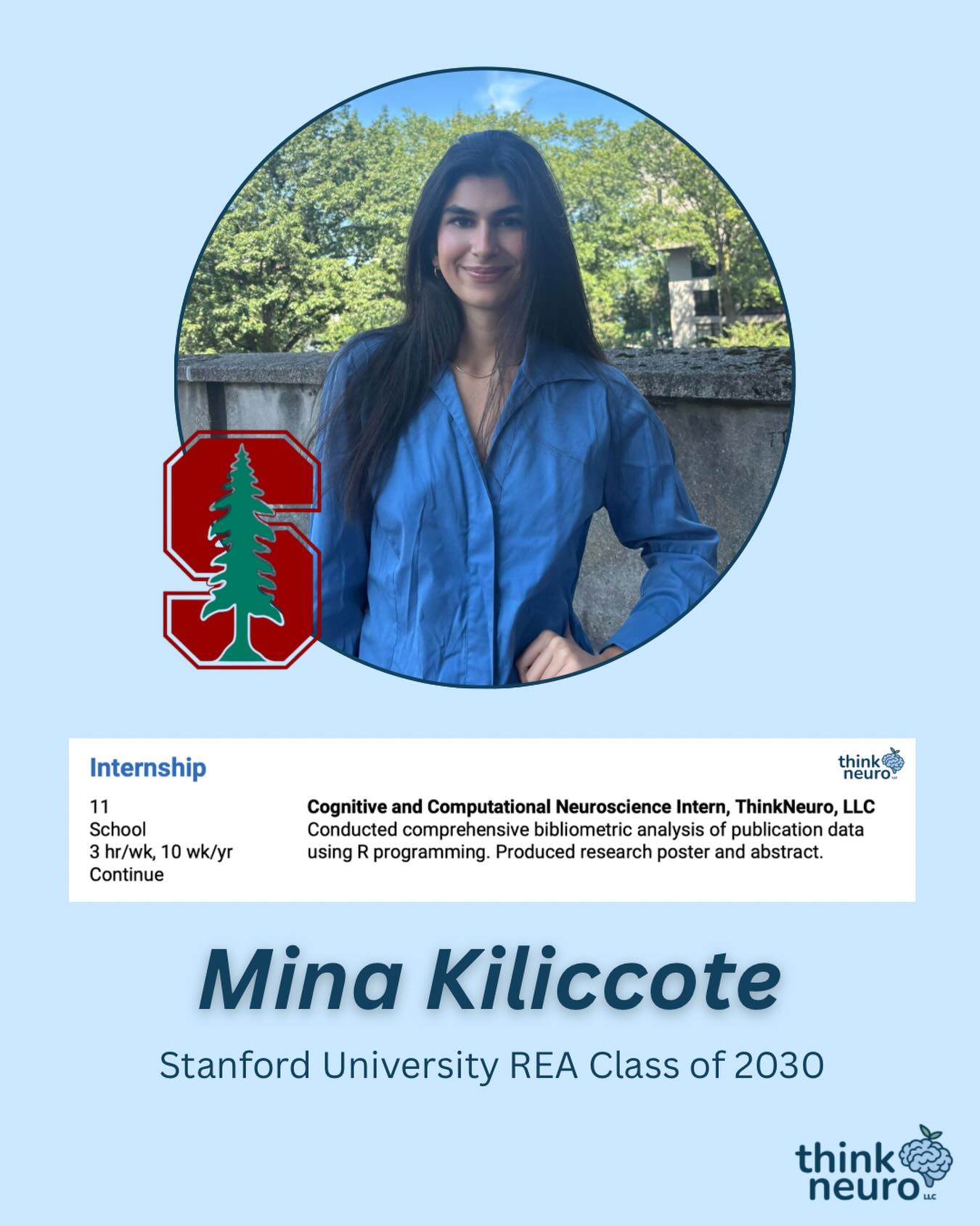 Think Neuro Facebook ad: Congrats to Mina, a ThinkNeuro alum, who was…