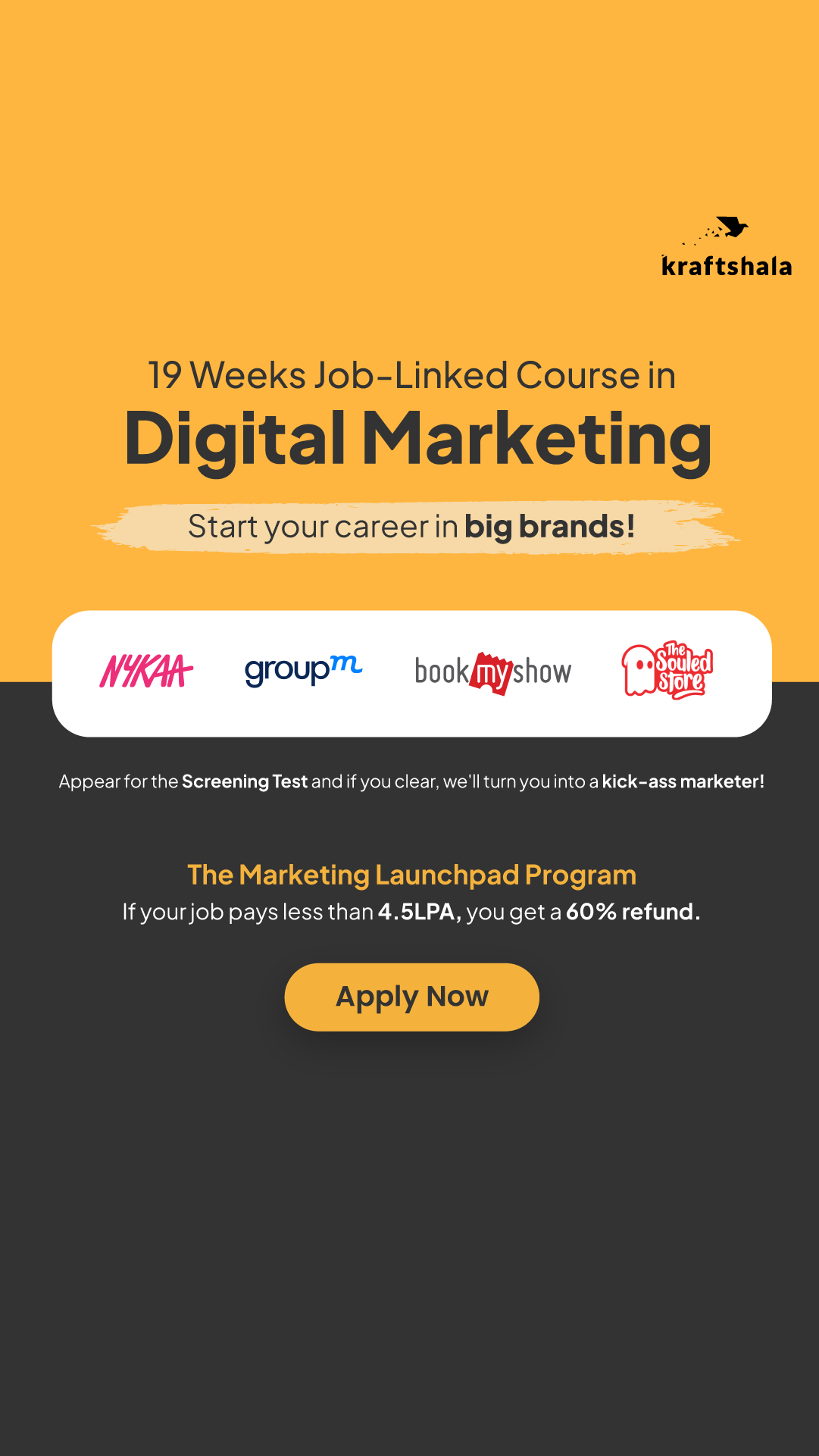 Kraftshala Facebook ad: Digital course with 4.5-9L Job