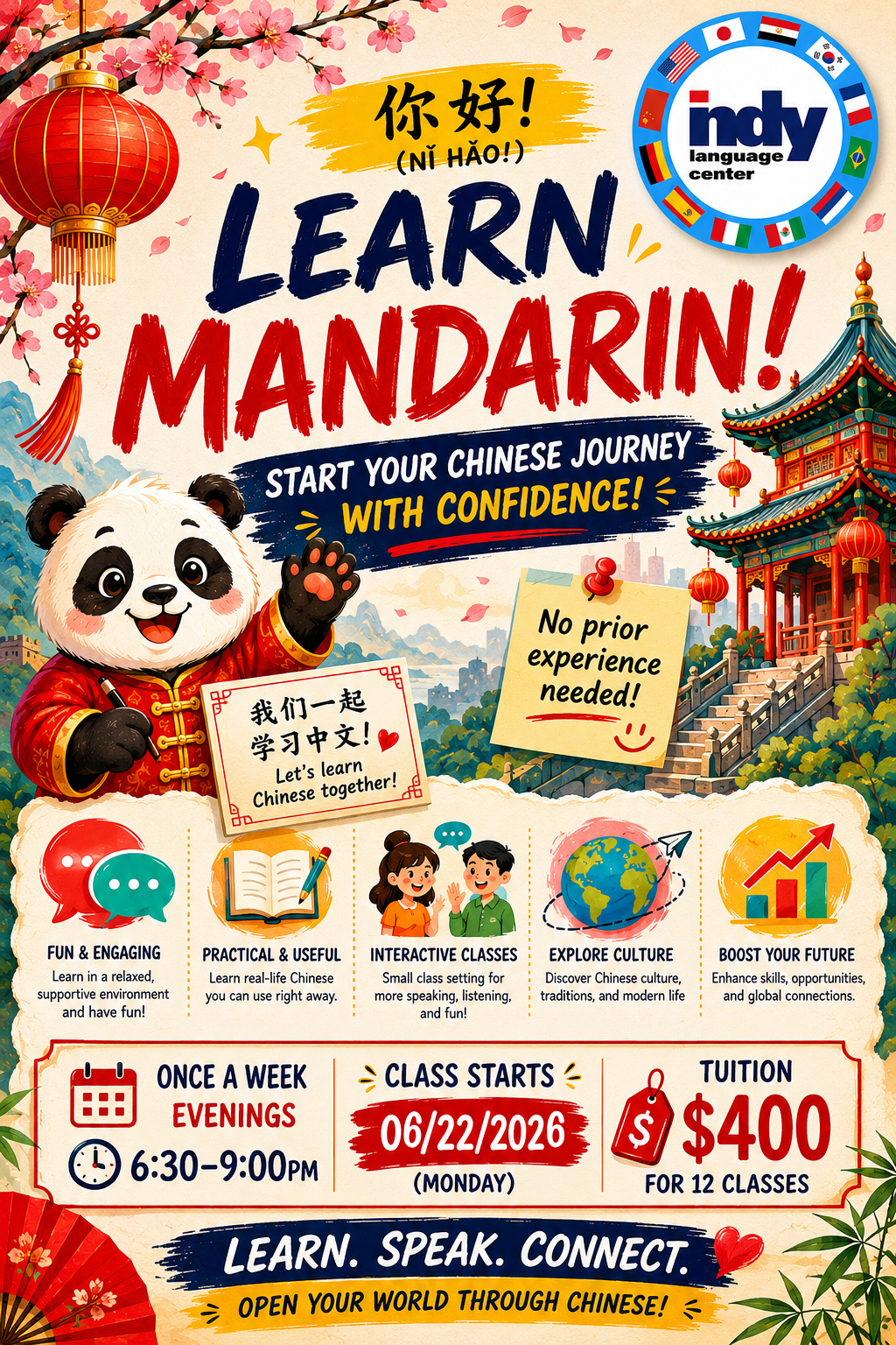 Indy Language Center Facebook ad: Mandarin B2: Speak with Confidence