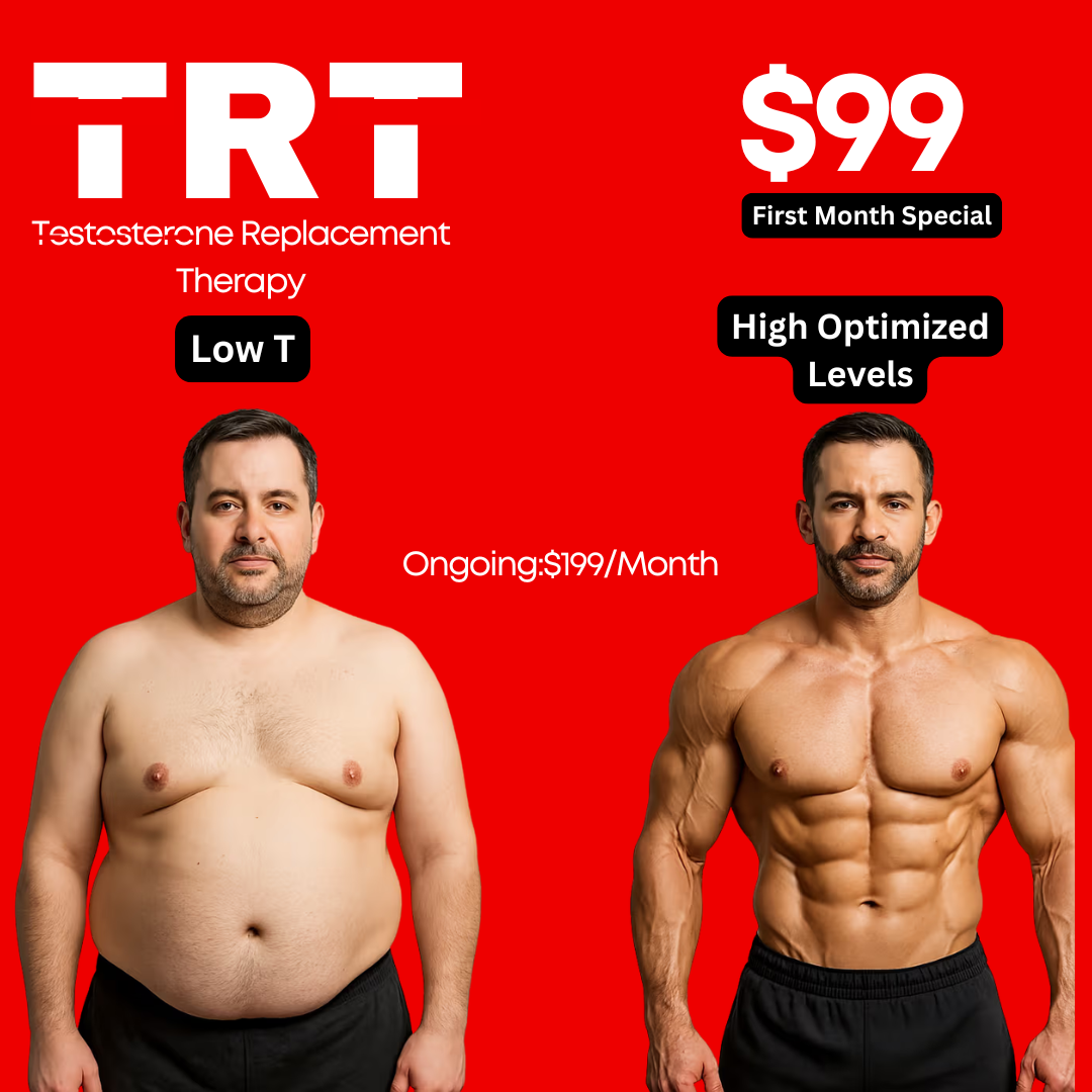 Doc On Call Facebook ad: Regain Your Energy with TRT, First Month $99