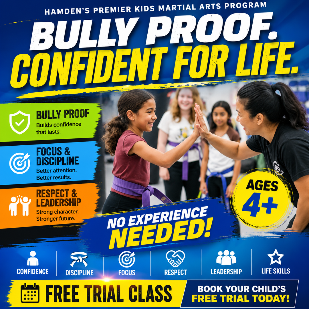 Soulcraft Martial Arts/ Macarra BJJ Hamden Facebook ad: CONFIDENT KIDS START HERE.