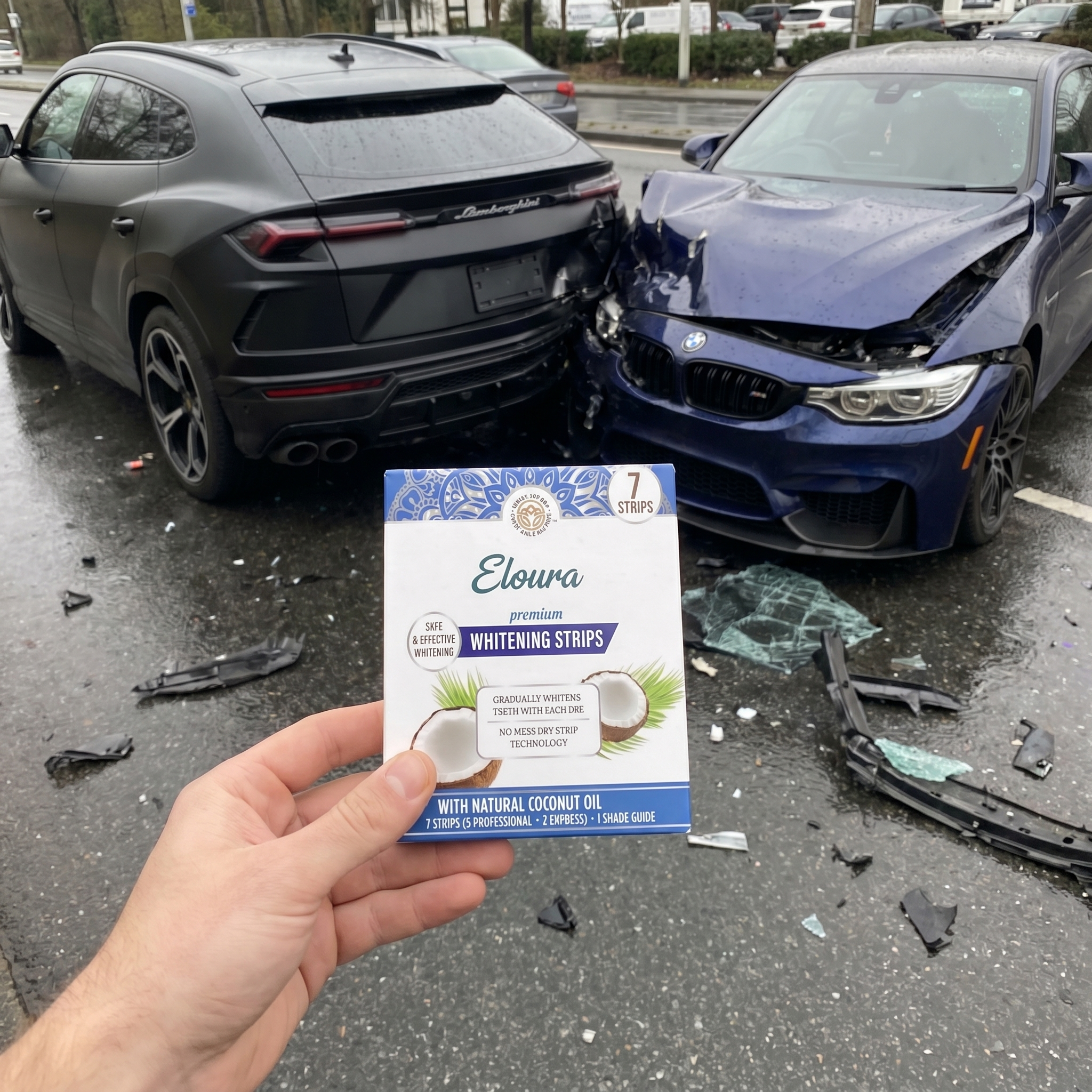 Sophia Flores Facebook ad: I crashed my car getting my teeth whitened.