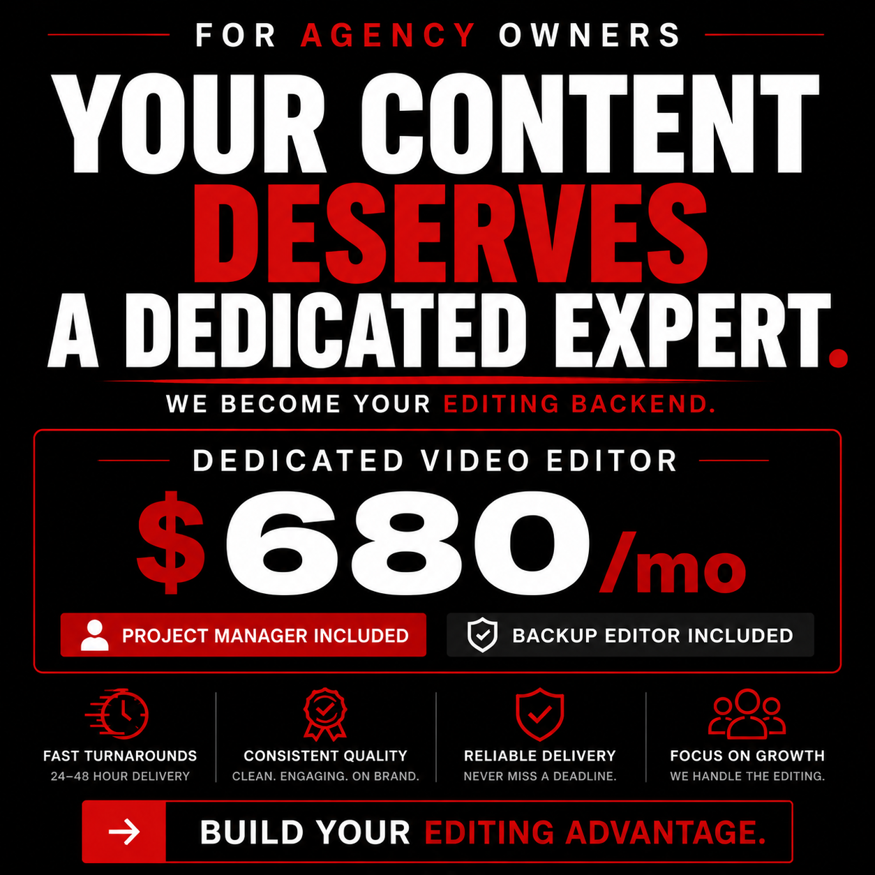Filmzya Productions Facebook ad: A Full-Time Dedicated Video Editor Inside Your Agency…