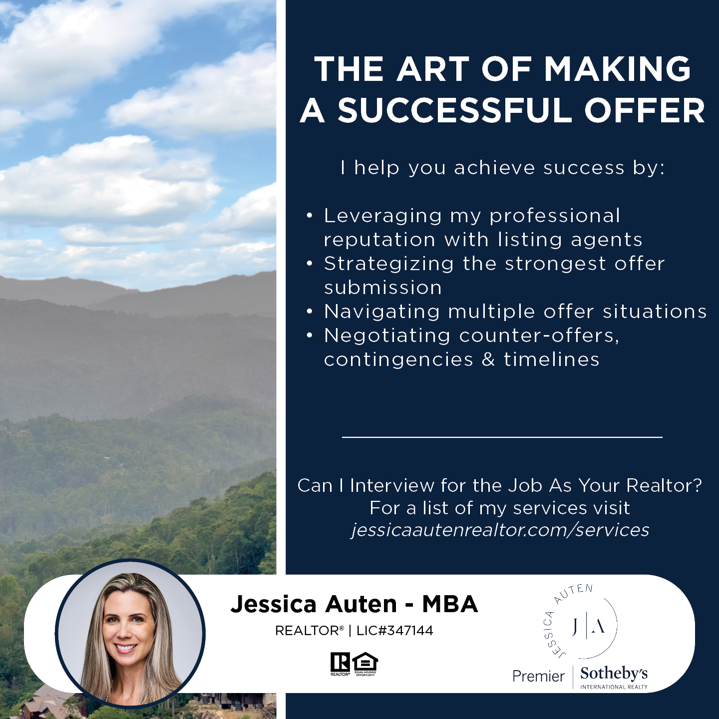 Jessica Auten, Premier Sotheby's International Realty Facebook ad: Message or Call (828) 406-2937