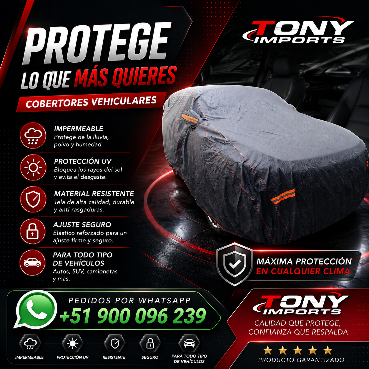 TONY Imports Facebook ad: ¡Protege tu vehículo como se merece!