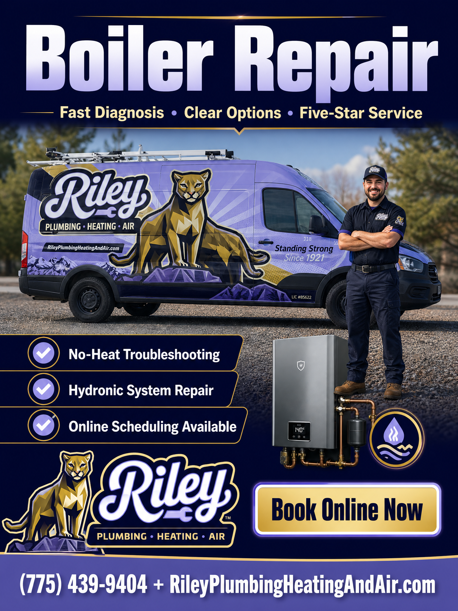 Riley Plumbing & Heating Facebook ad: Same-Day AC Repair, Done Right