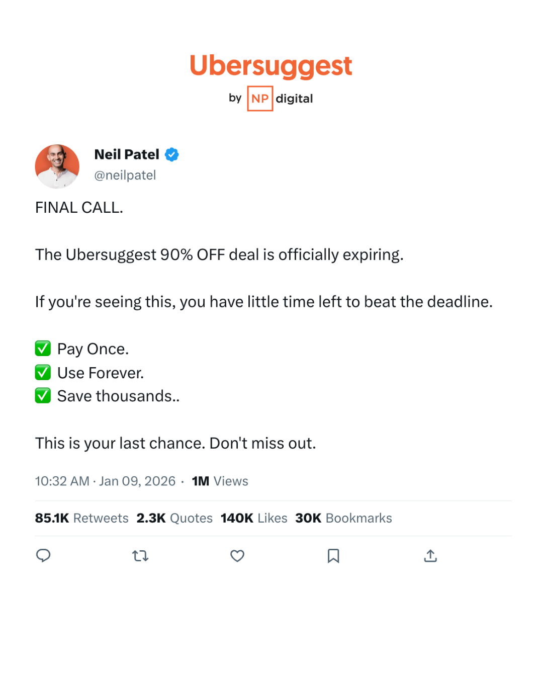 Neil Patel Facebook ad