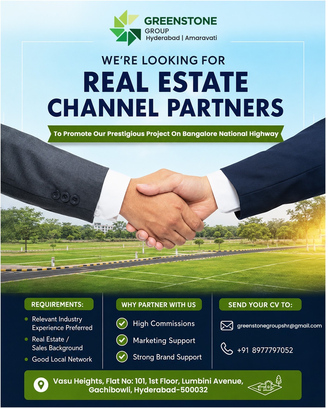 Greenstone infraindia private limited Facebook ad: WE ARE LOOKING FOR REAL ESTATE CHANNEL PARTNERS!
