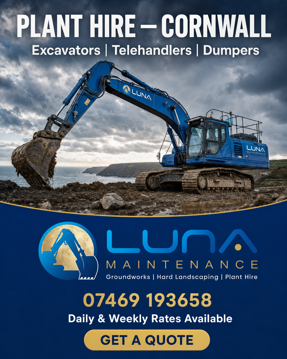 Luna Maintenance Ltd Facebook ad: Reliable Plant Hire, Available Now