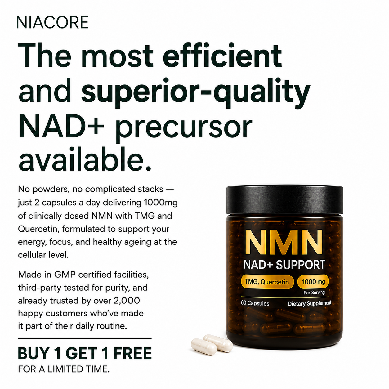 Niacore Facebook ad: NMN Alone Won't Cut It. Here's the Full System.