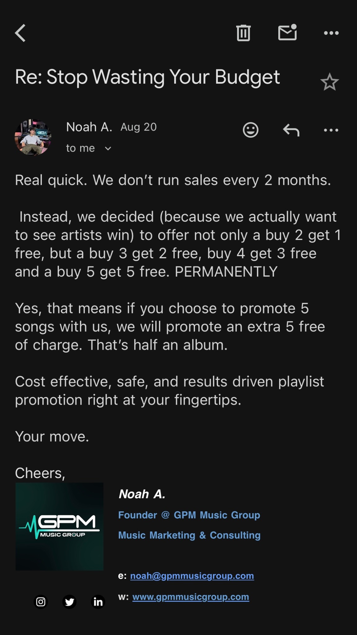 GPM Music Group Facebook ad