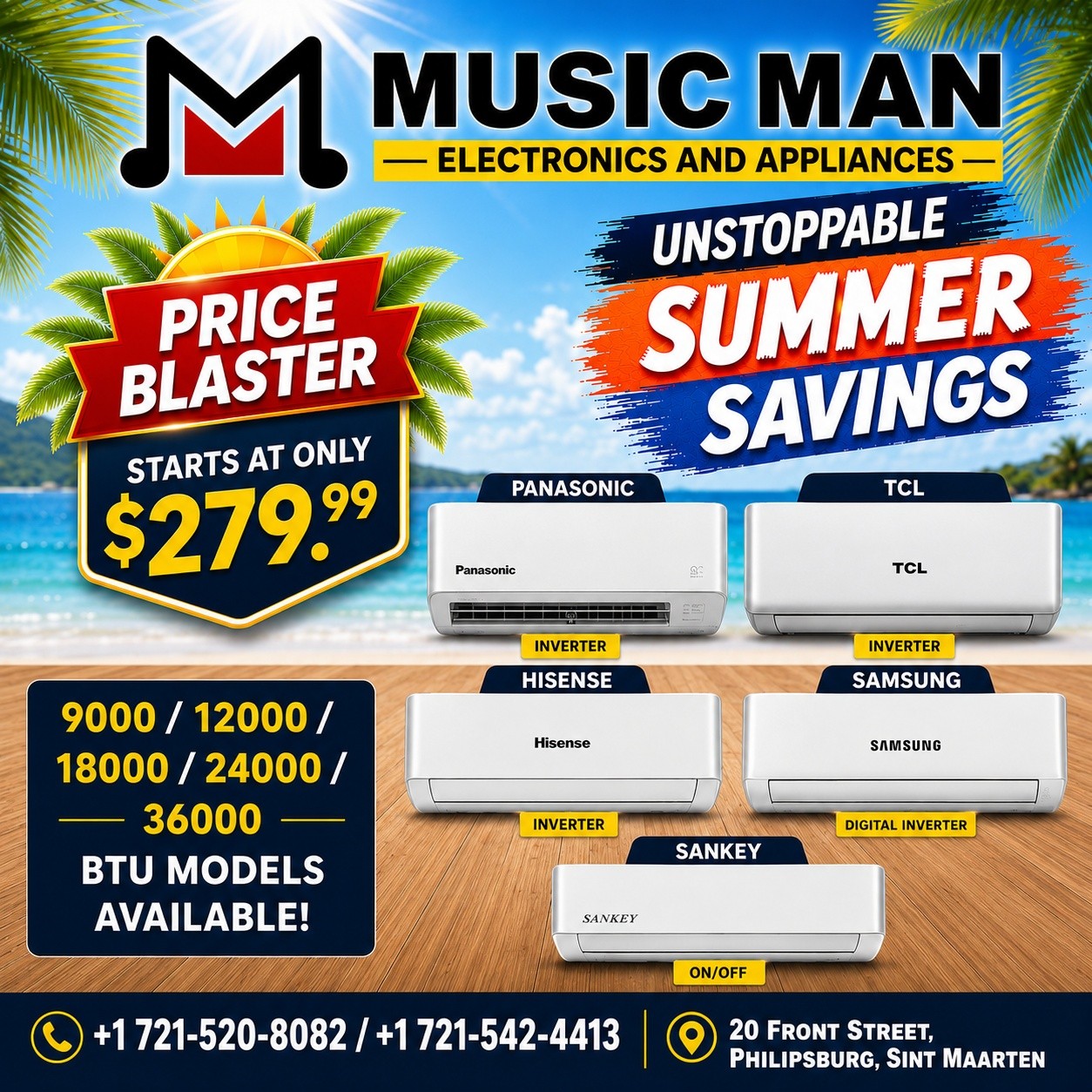 Musicman Sxm Facebook ad: BEAT THE HEAT WITH MUSIC MAN!