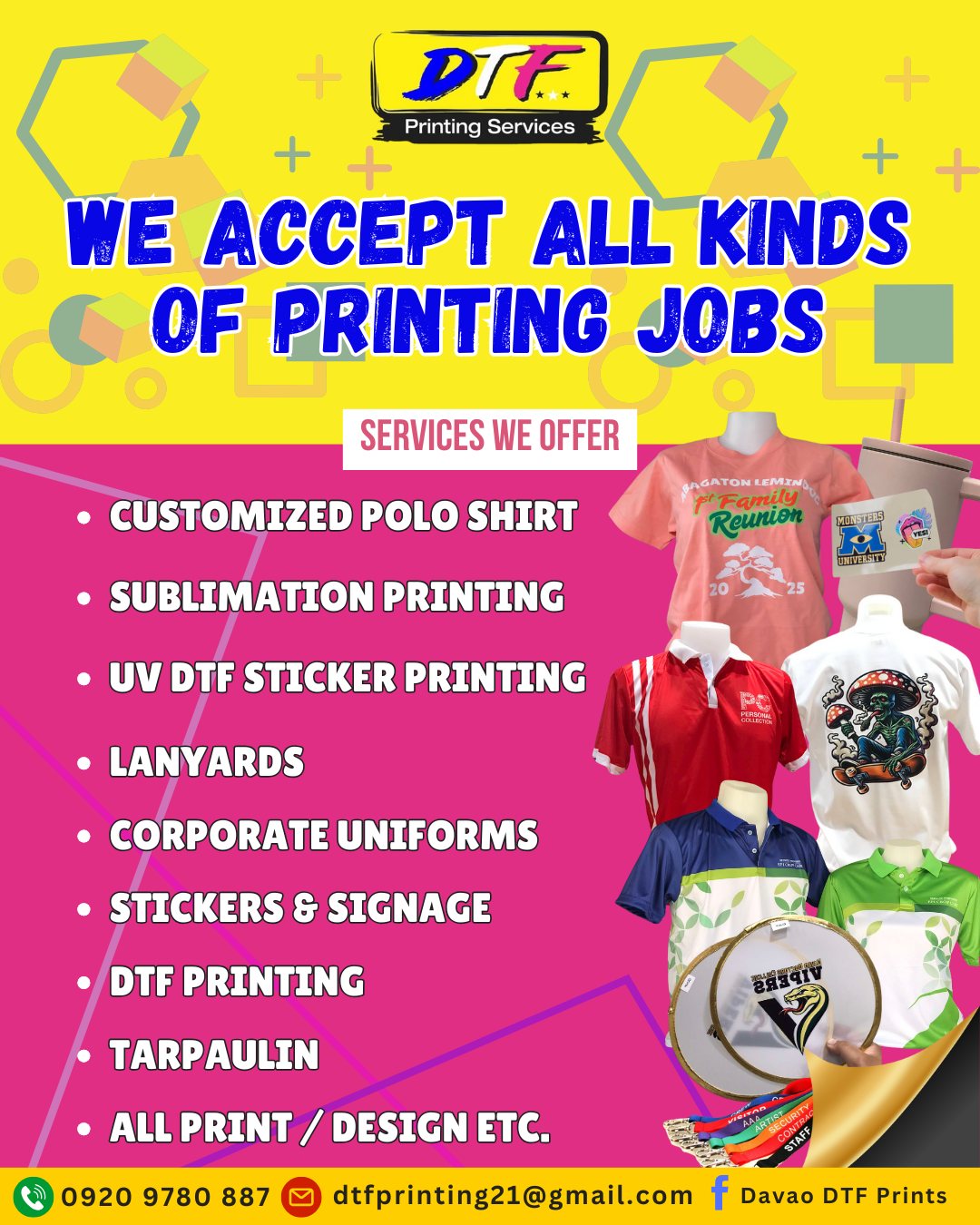 Davao DTF Prints Facebook ad: All-in-One Printing Hub, Shirts, Stickers & More!