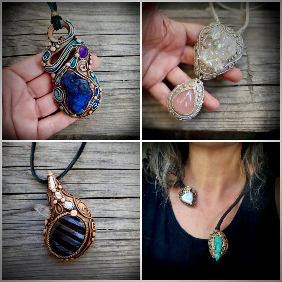 Mystic Cave - Crystal Healing Jewelry Facebook ad: Available handmade necklaces at Medeos.etsy.com