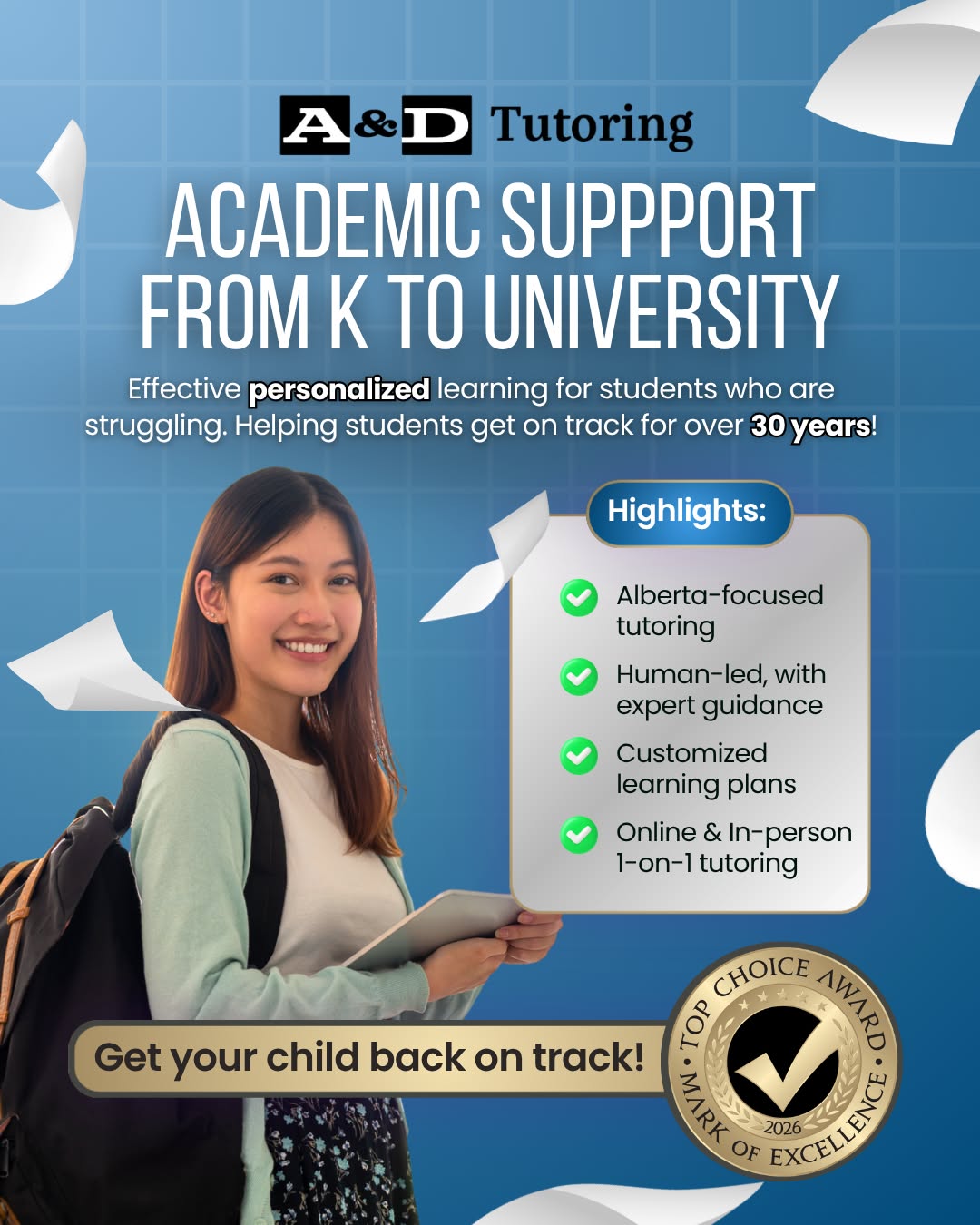 A&D Tutoring Facebook ad: Top Choice Local Tutoring
