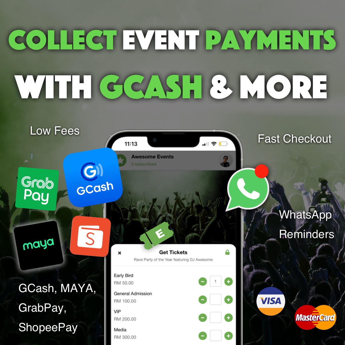 Eventsize Facebook ad: Collect Event Payments with GCash & more