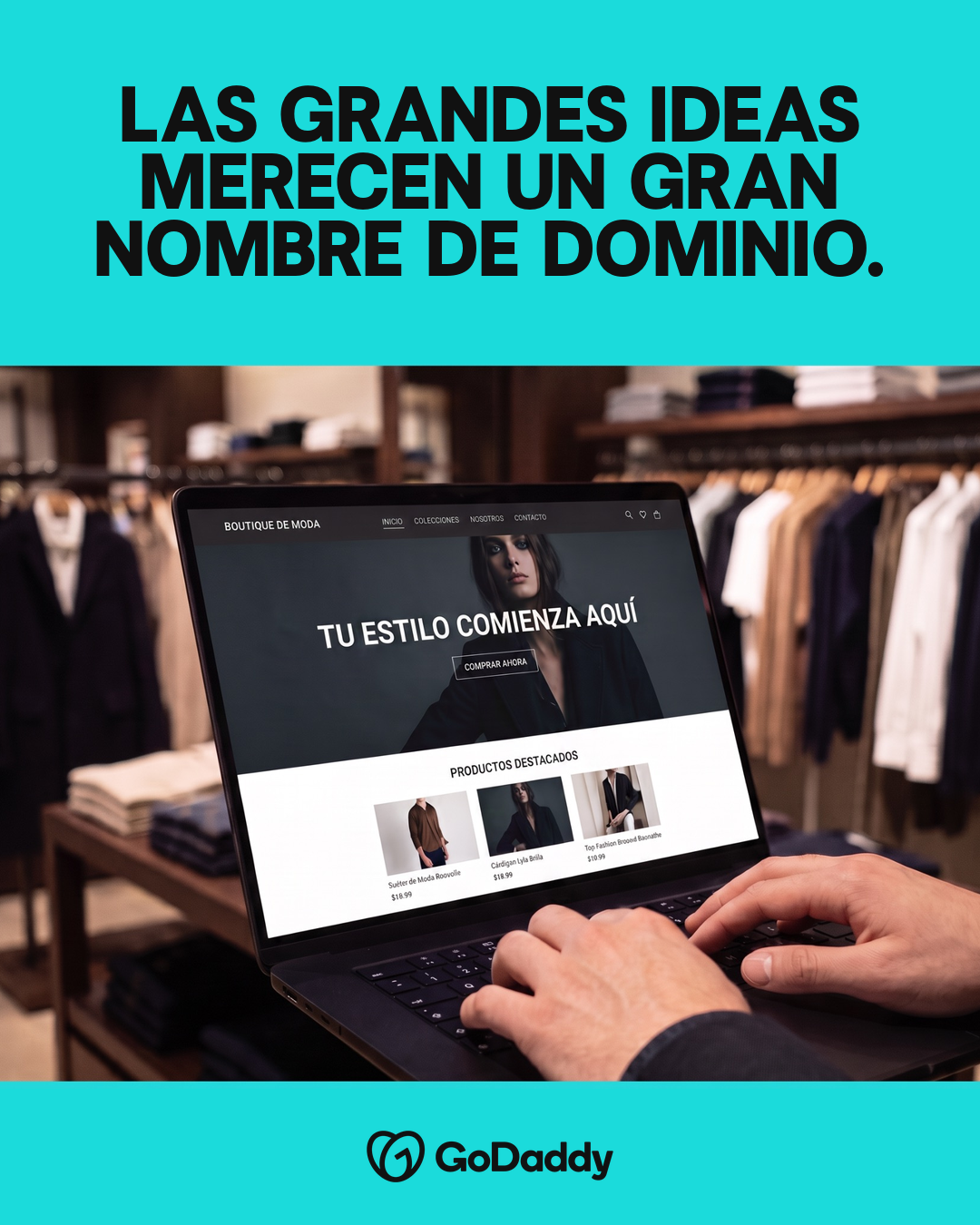 GoDaddy España Facebook ad: Tu.com está a solo una búsqueda de distancia