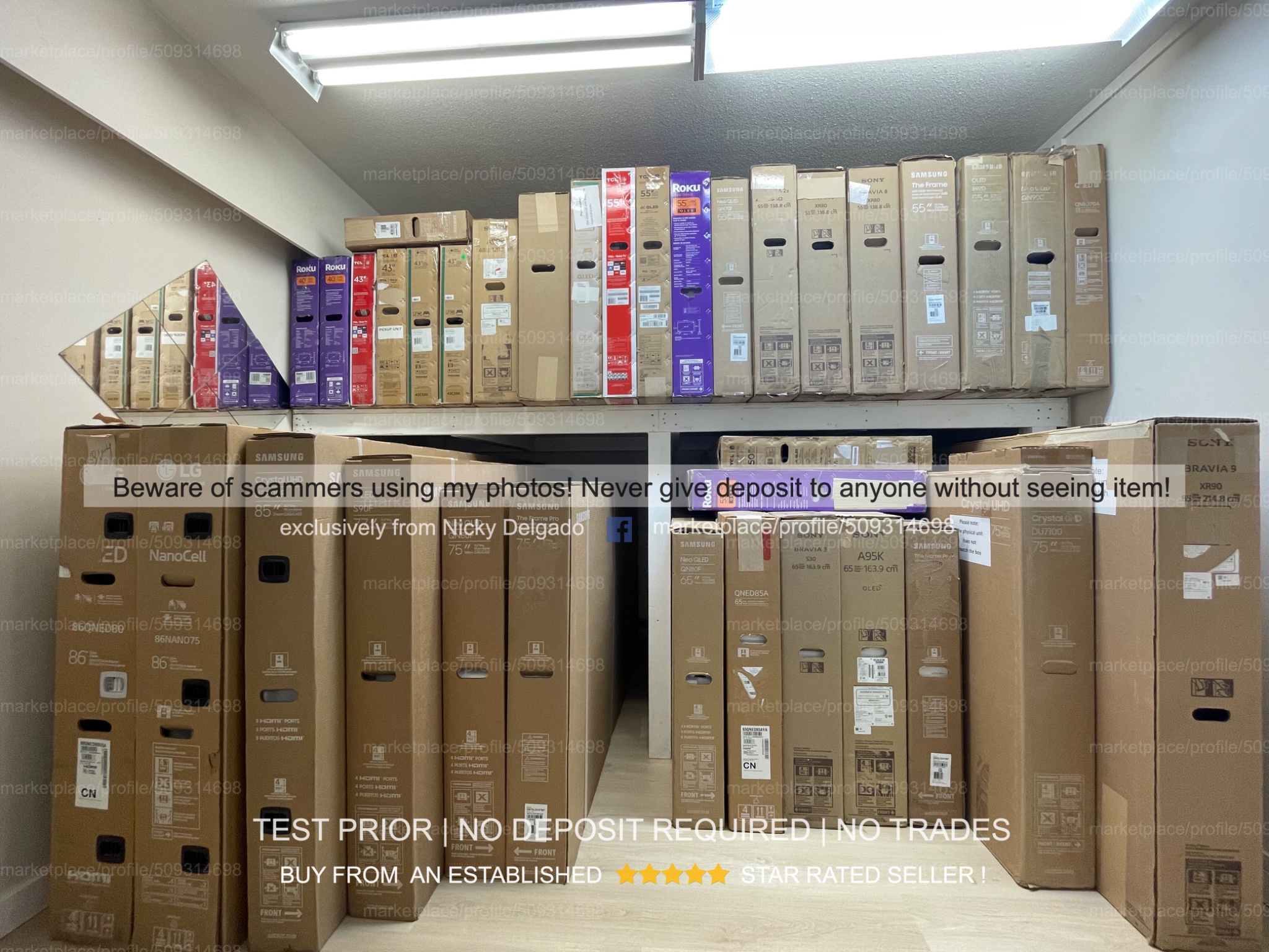 Nicky Delgado Facebook ad: 4K Smart TV Liquidation Sale, Samsung OLED/QLED/Frame, LG…