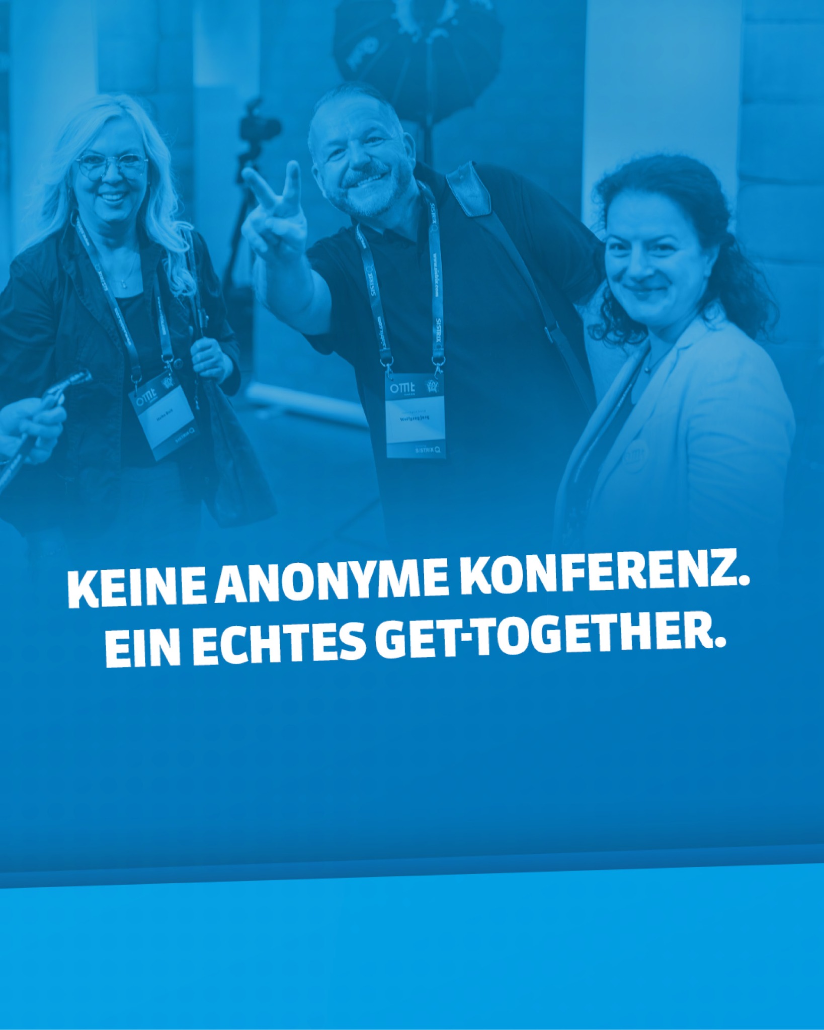 OMT Facebook ad: Es gibt Konferenzen, auf denen du Visitenkarten sammelst.