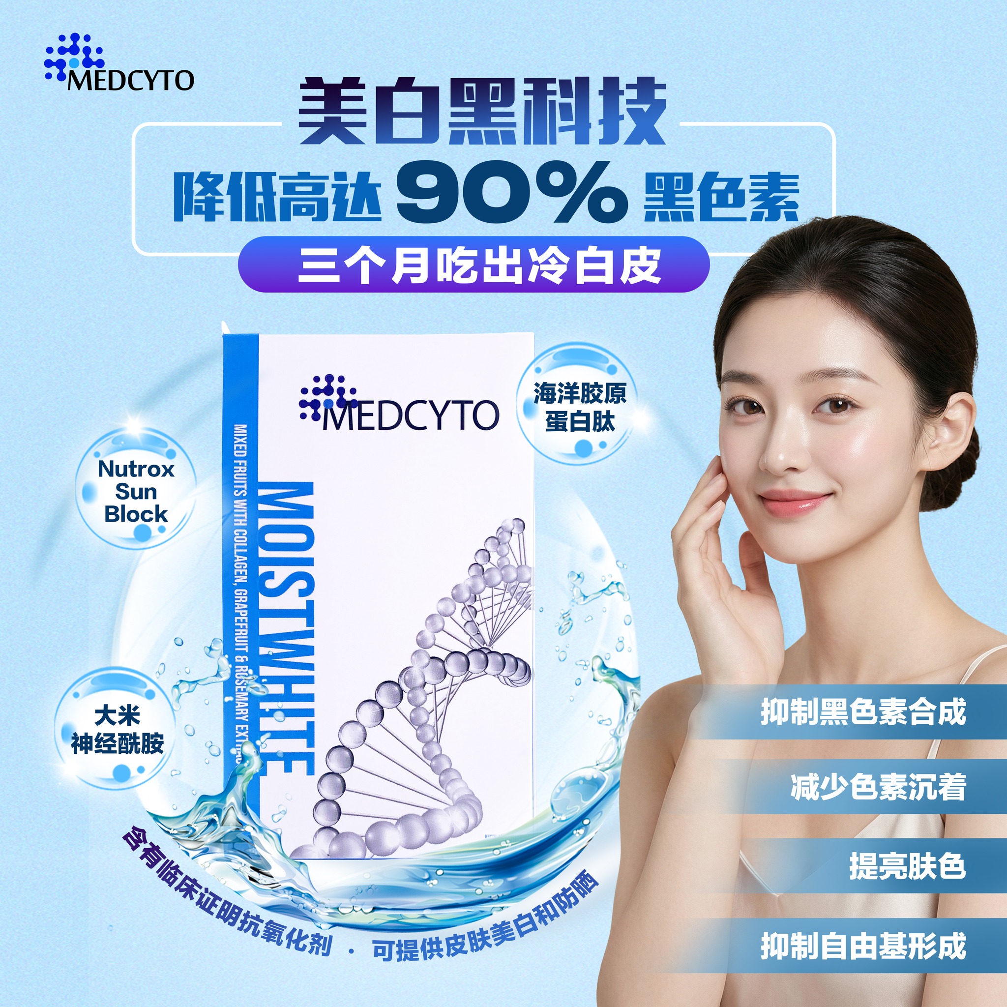 Medcyto 医学细胞唤醒健康亮丽的你 Facebook ad: 吃三个月白到反光? Medcyto Signature「冷白皮作弊器」来了!
