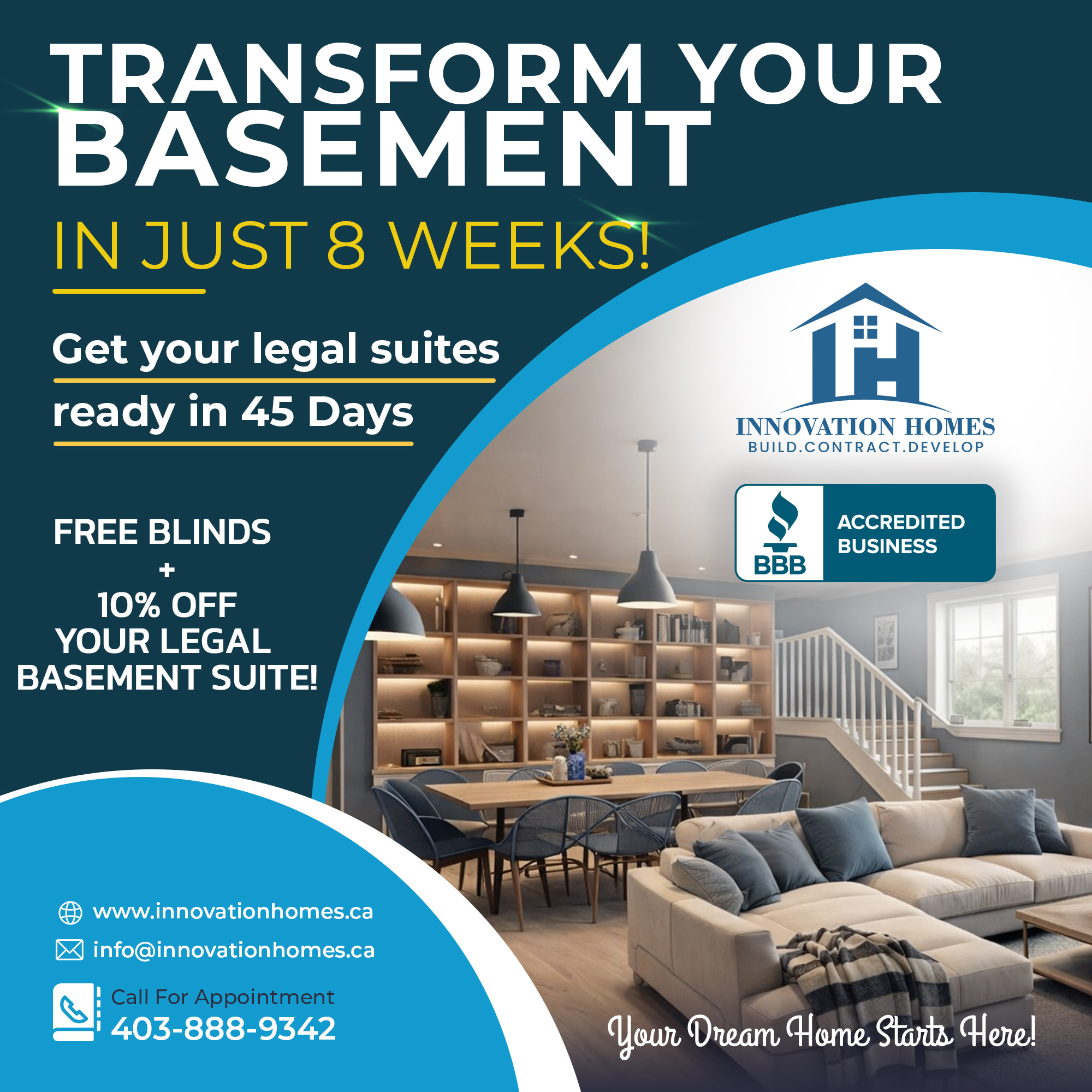 Innovation Homes Development Ltd. Facebook ad: Transform Your Basement into a Legal Income Suite…