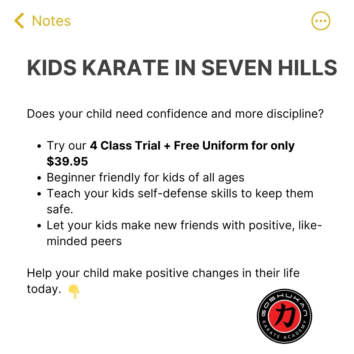Goshukan Karate Academy Facebook ad
