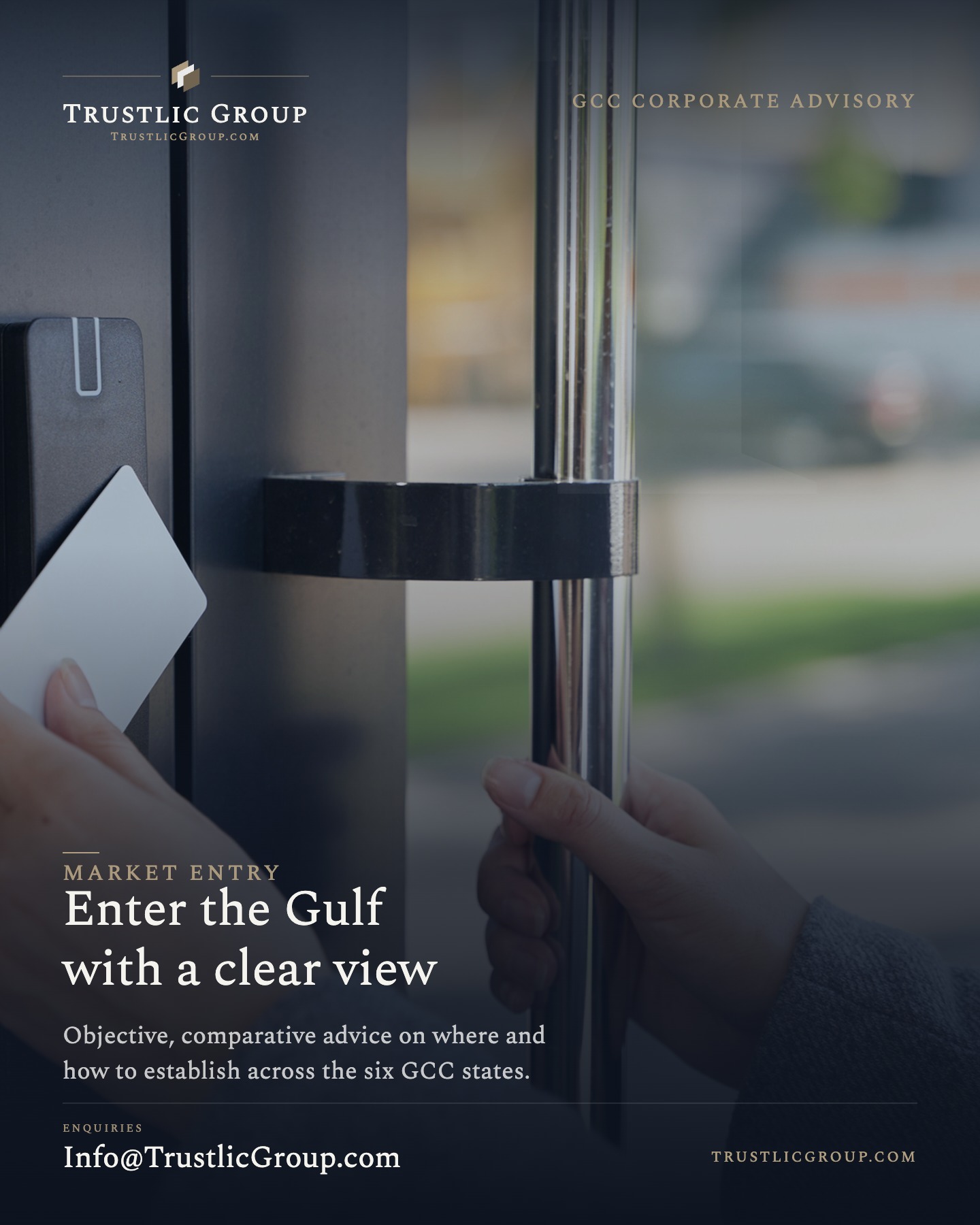 trustlic.group Facebook ad: Enter the Gulf with a clear view.