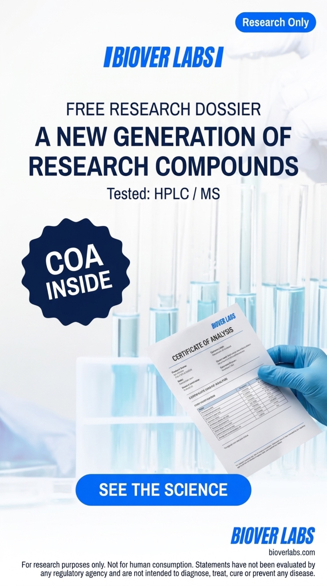 BioverLabs Facebook ad: GLP-3 Research Compounds · Research Only