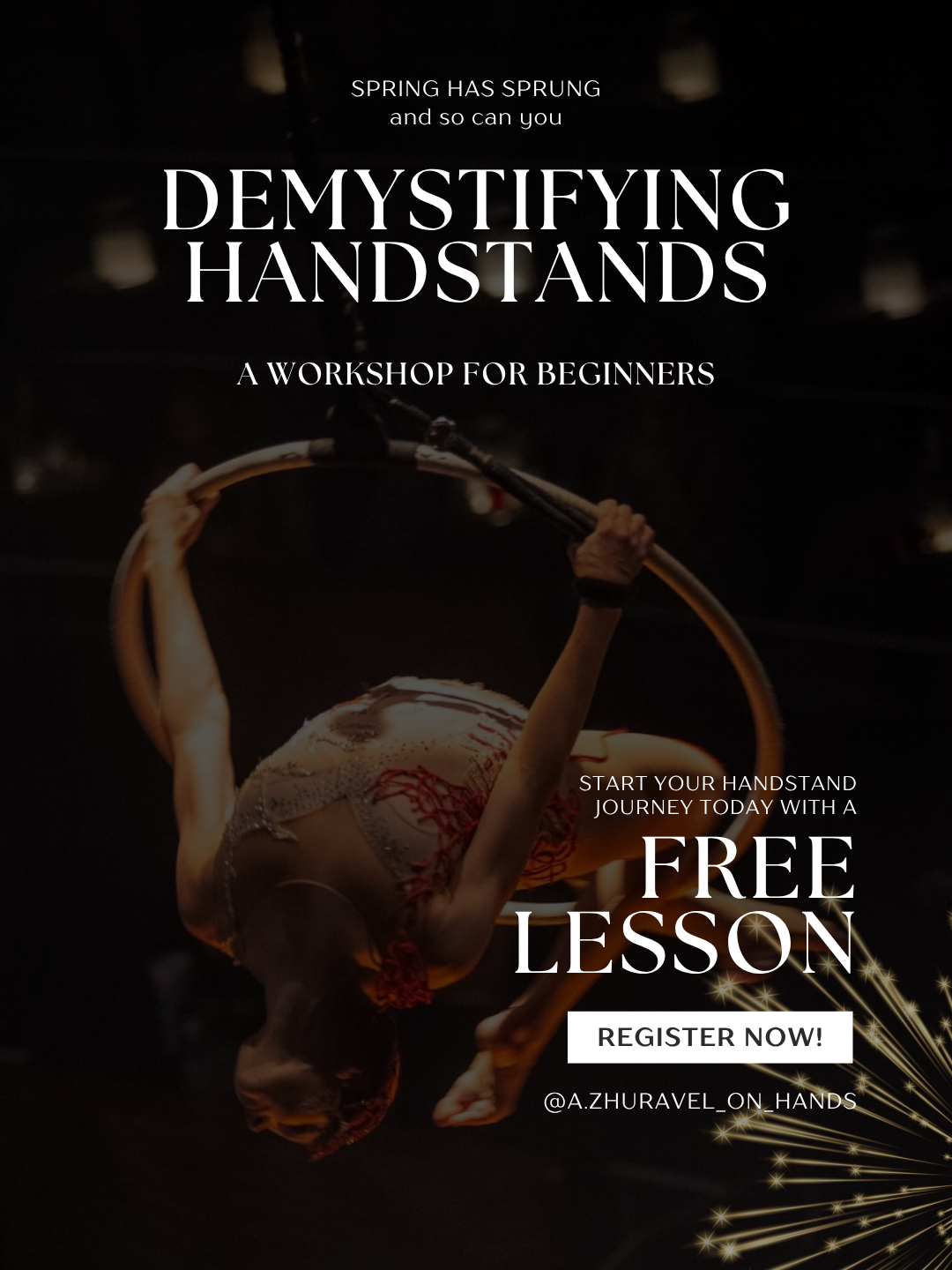 Alona Zhuravel Facebook ad: Want to do a handstand? Start now!