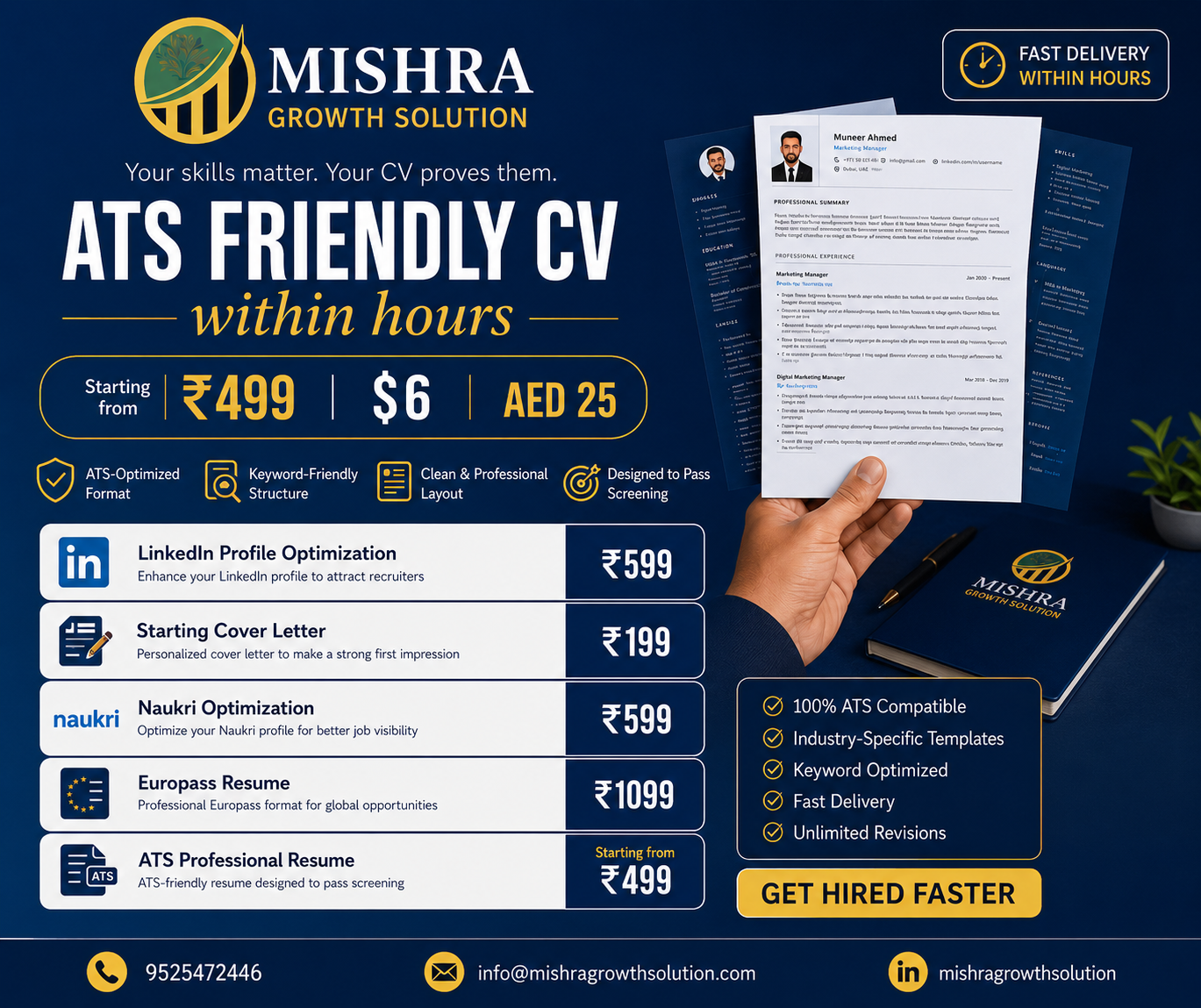 Mishra Growth solution Facebook ad: Get an ATS-Friendly Resume in Hours