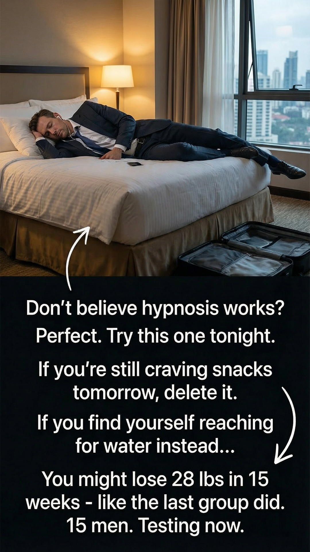 Hypnotherapy for Weight Loss Facebook ad: Press play. Close your eyes. Change everything