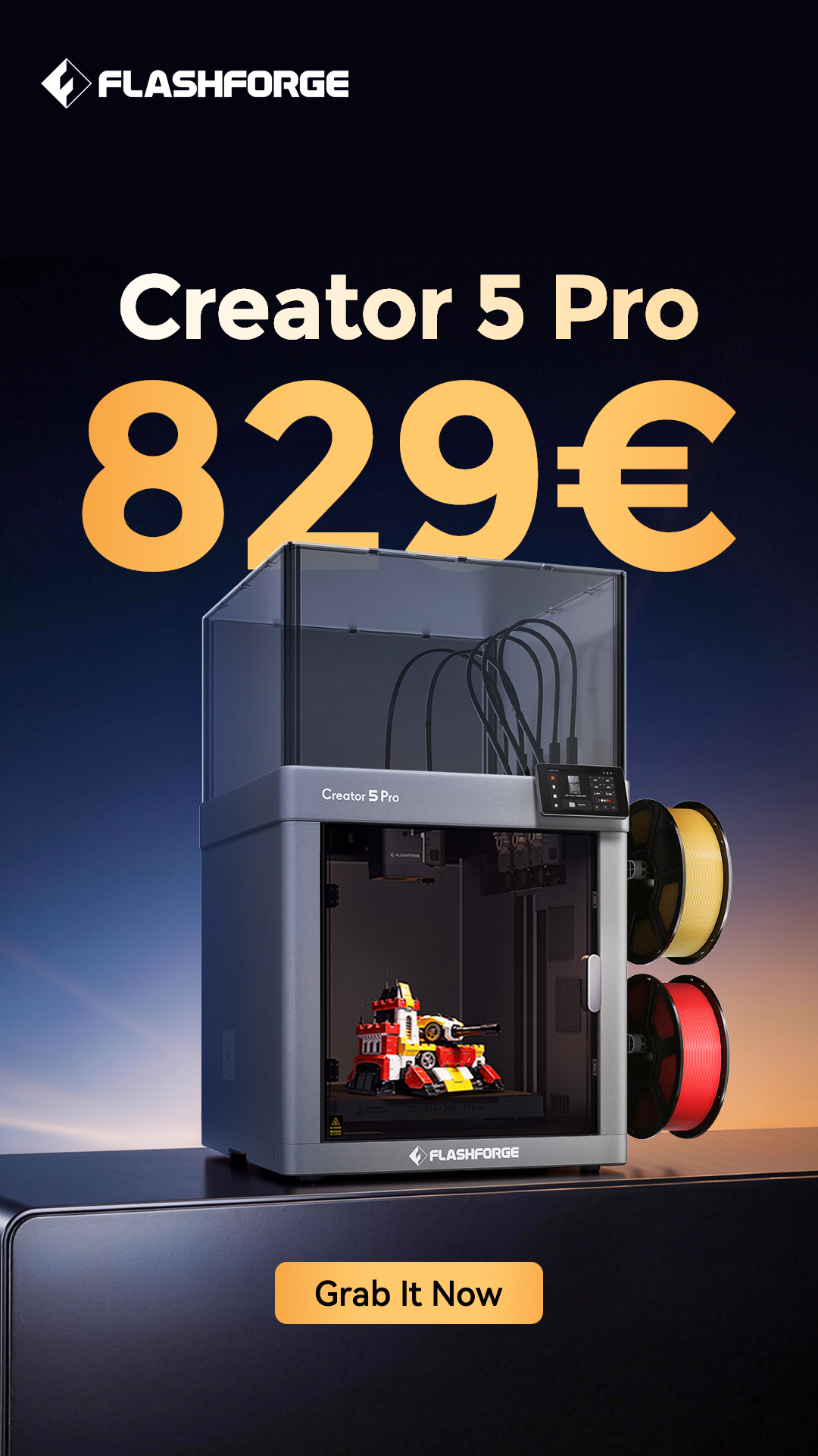 Flashforge Facebook ad: Creator 5 Series -- Your Next-Gen Multi-Color Printer Has…