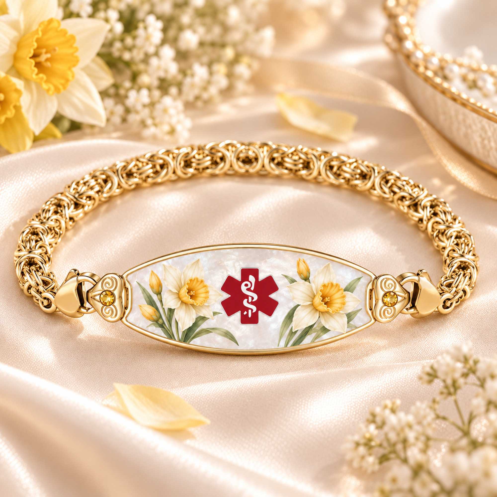 Sheown Facebook ad: Personalized Birth Flower Medical Alert Bracelet with…